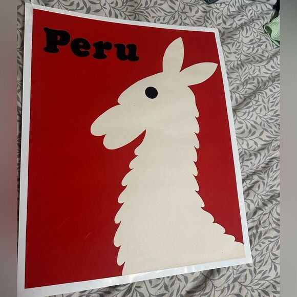 Red and White Peru Llama Poster - Picture 1 of 1